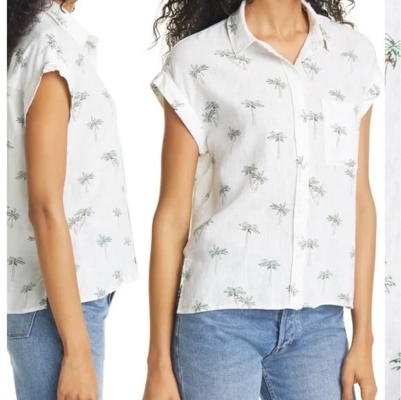 Rails Tops - Rails Whitney Short Sleeve Linen Blend Camp Shirt Small Palm Tree Vacation Beach